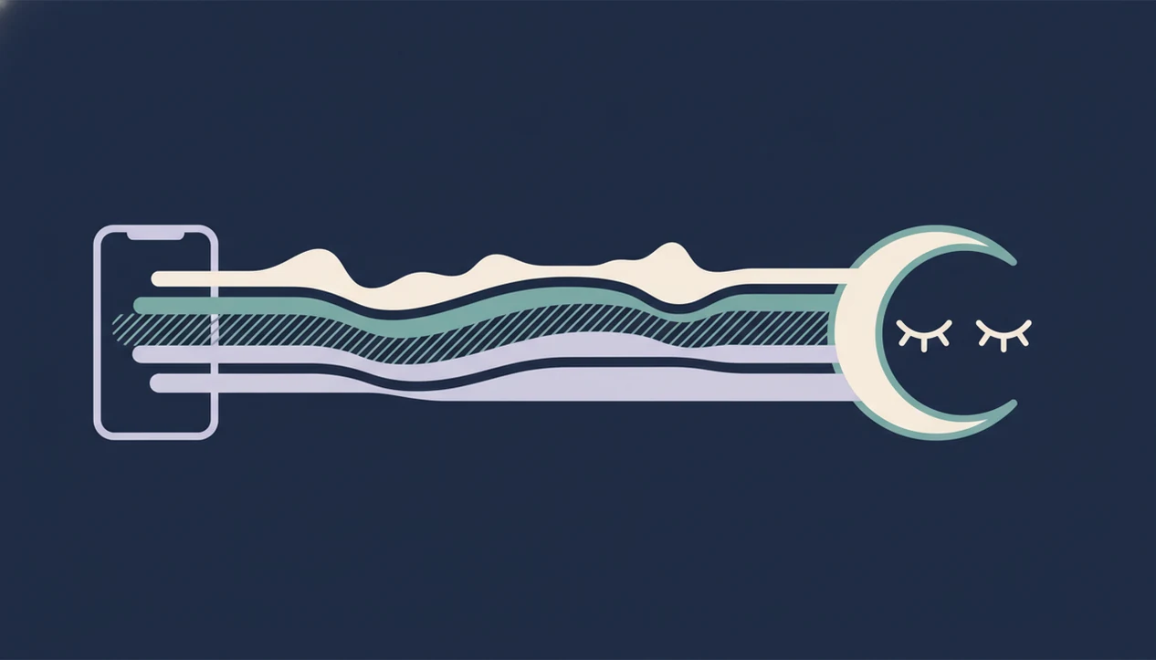 An abstract diagram shows narration, rain, and ambient sound layers merging into a sleep symbol.